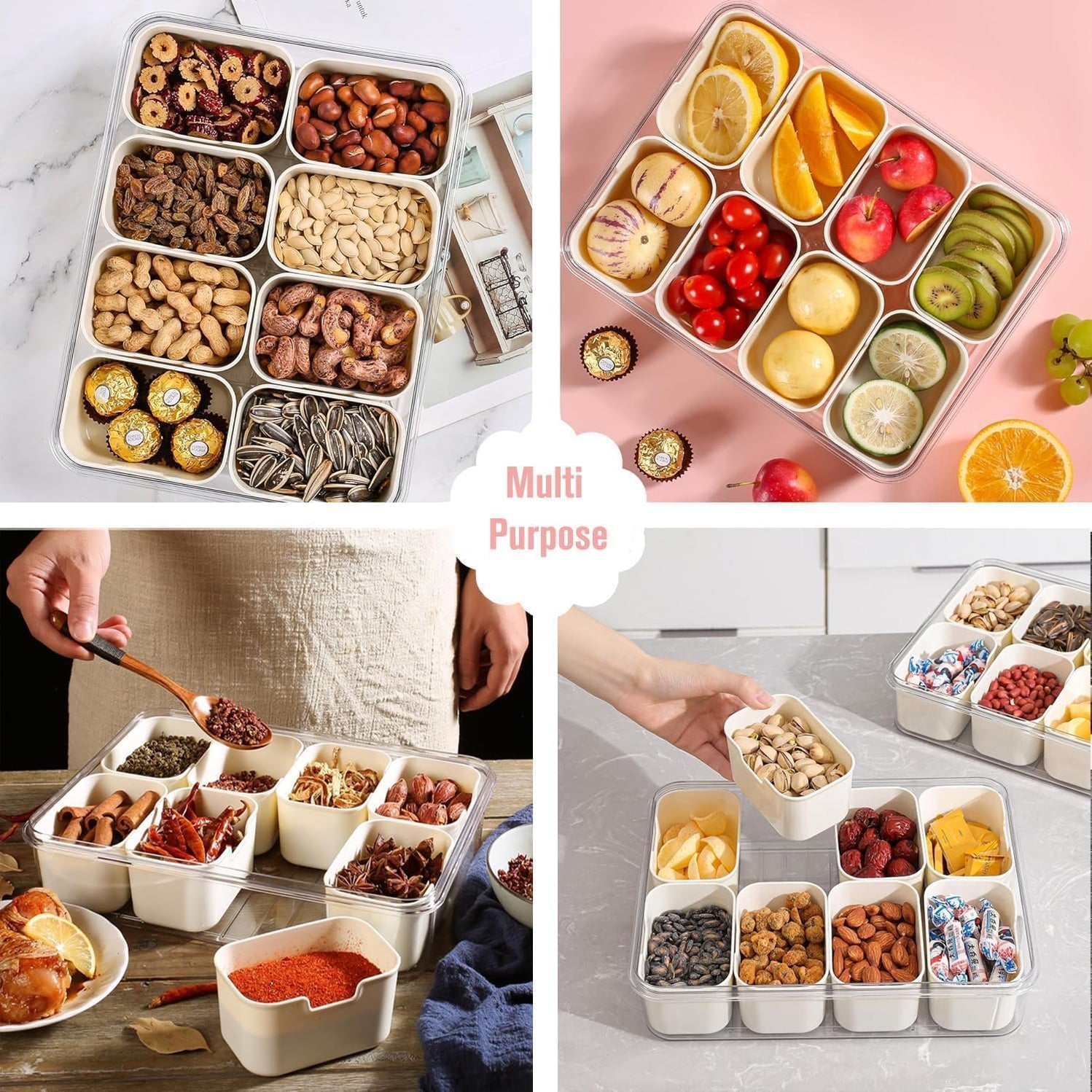 Multi Compartment Storage Box Herb Fruits Fridge Organiser Food ...