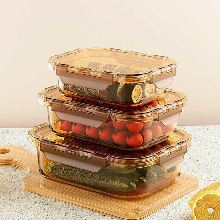 SOLA Amber 2 Divider Rectangle Glass Lock Food Container