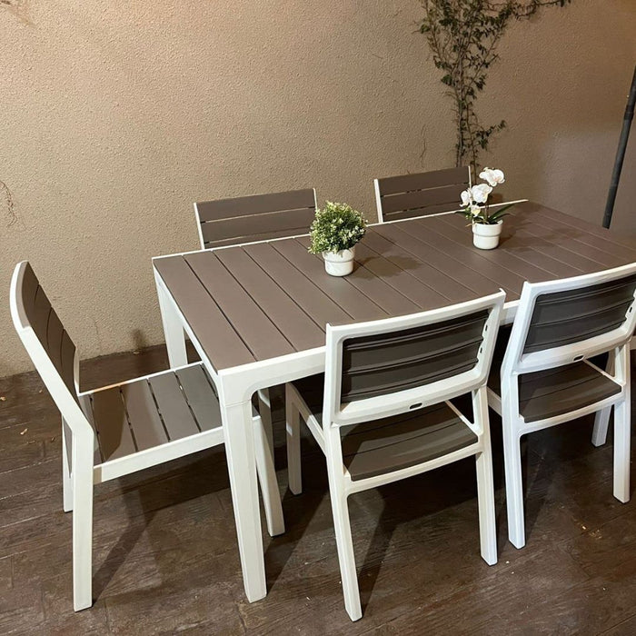 Keter Harmony Outdoor Dining Table Set White Cappuccino