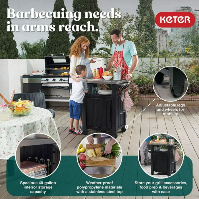 Keter Unity Small BBQ Buffet Storage Table Outdoor Graphite