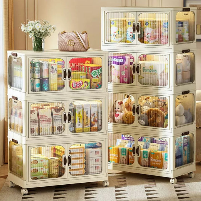 Stackable Foldable Storage Tower Cabinet with wheels 3 Tier