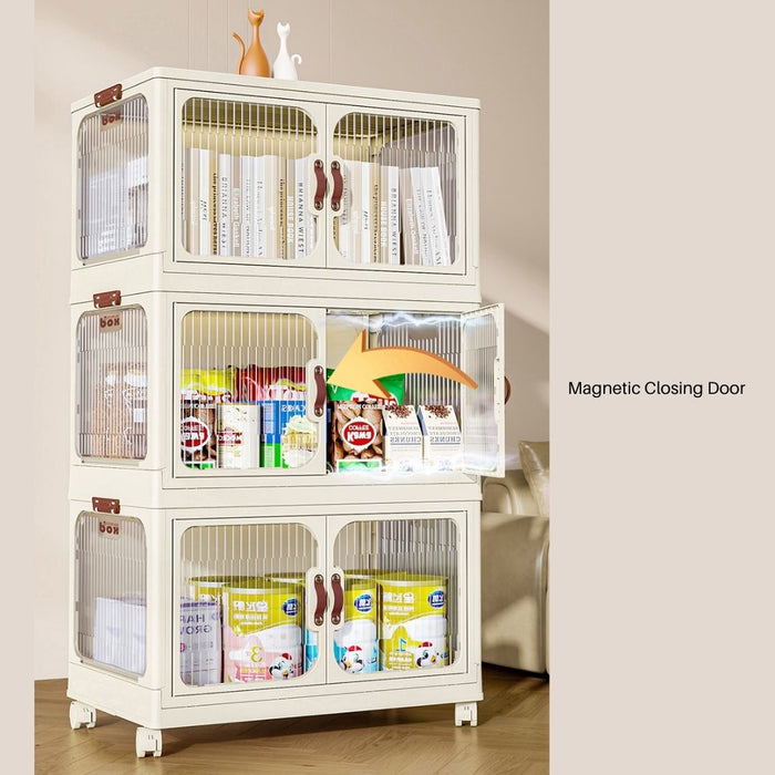 Stackable Foldable Storage Tower Cabinet with wheels 3 Tier