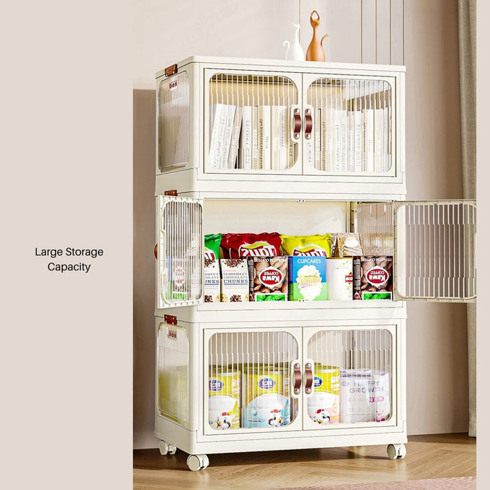 Stackable Foldable Storage Tower Cabinet with wheels 3 Tier