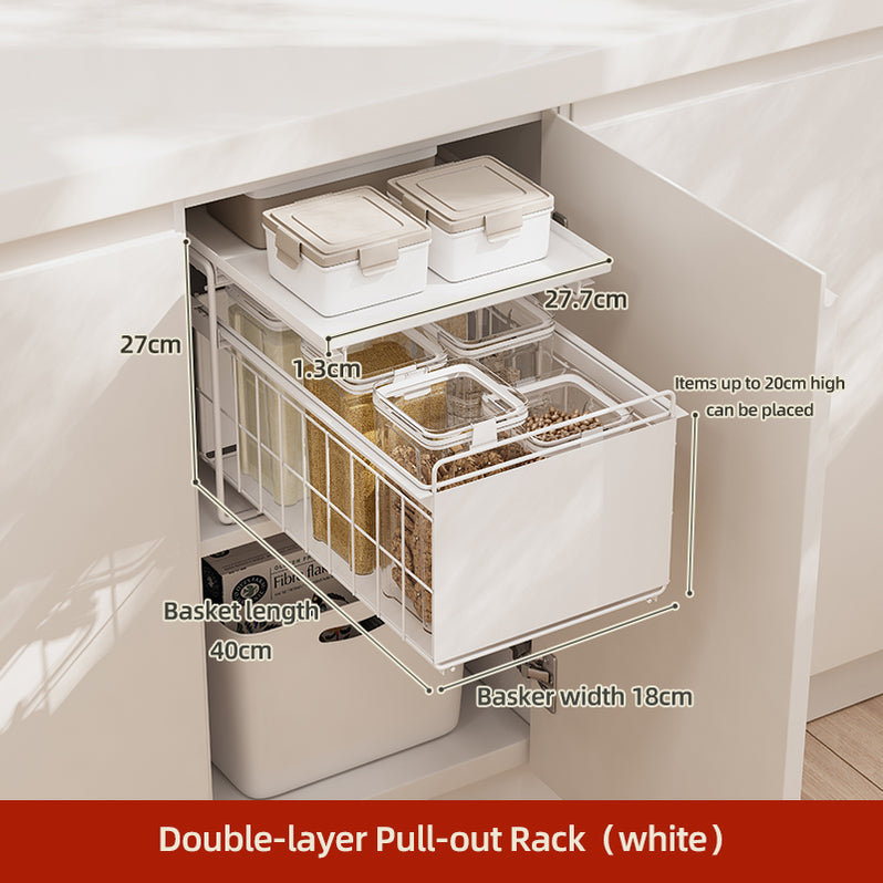 Double Layer Stackable Kitchen Pull Out Storage Rack 2 Tier Kitchen ...