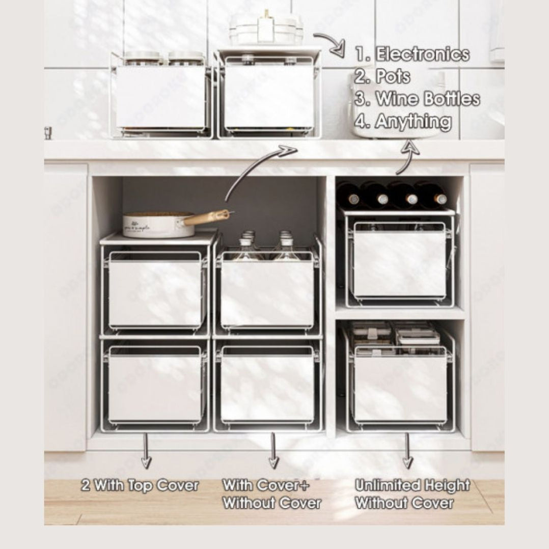 Double Layer Stackable Kitchen Pull Out Storage Rack 2 Tier Kitchen ...