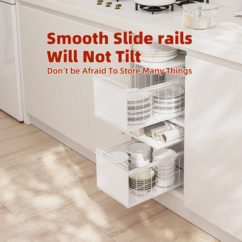 Double Layer Stackable Kitchen Pull Out Storage Rack 2 Tier Kitchen ...