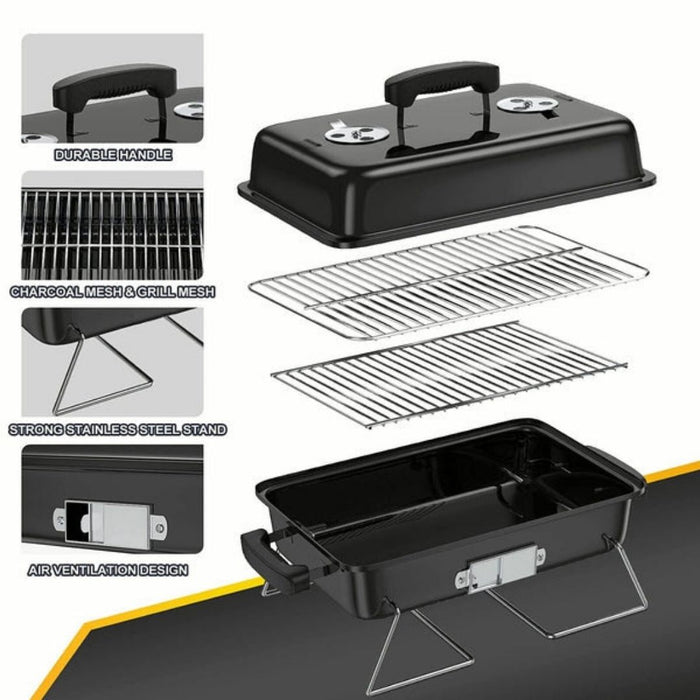 Portable Tabletop Charcoal BBQ Mini Grill 16" Black