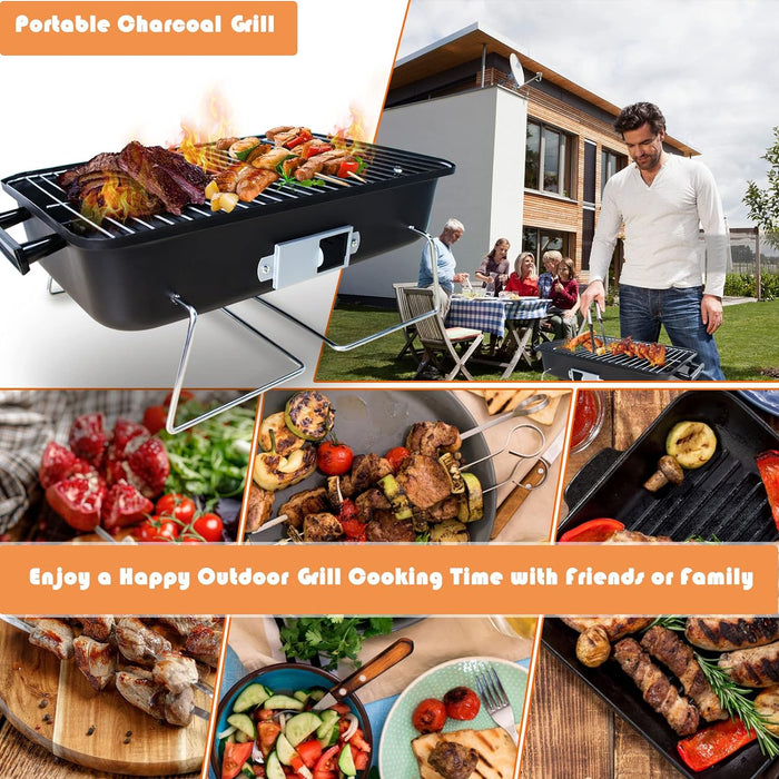 Portable Tabletop Charcoal BBQ Mini Grill 16" Black