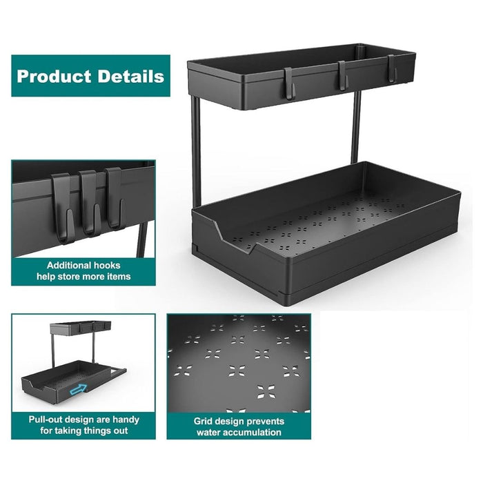 L Shape Under Sink Storage Organiser Rack 2 Tier Black