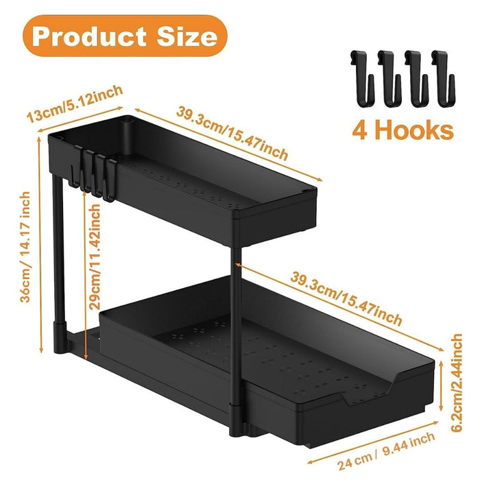 L Shape Under Sink Storage Organiser Rack 2 Tier Black