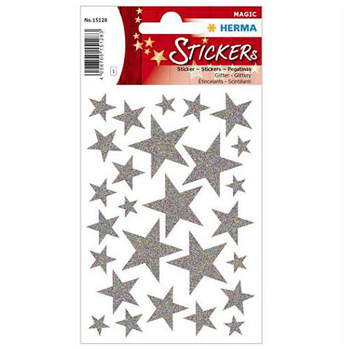 Stickers Stars Silver, Glittery (15128)