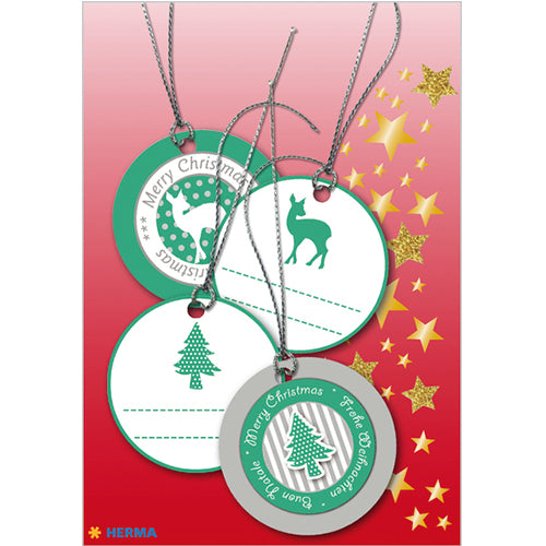 Gift tags Christmas 3D Ø 5 cm, Green Silver (15278)