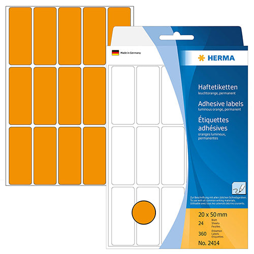 Office Pack Multi-purpose Labels 20 x 50mm Luminous Orange (2414)