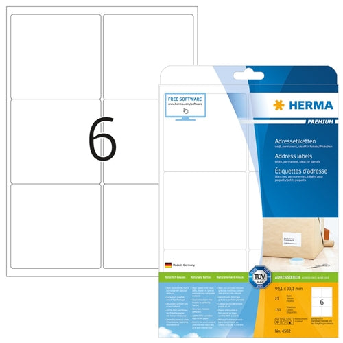 PREMIUM address labels A4, 99,1 x 93,1 mm, white (4502)