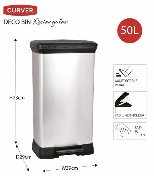 Curver Deco Soft Close Pedal Bin Rectangle 50L