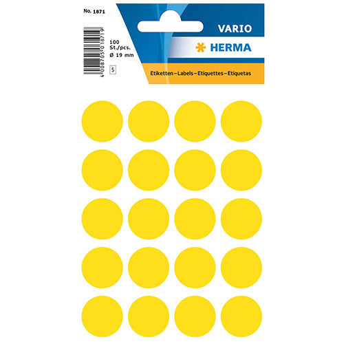 Multi-purpose Labels Round 19 mm Yellow (1871)