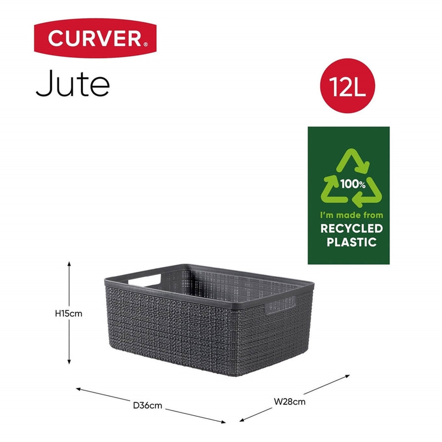 Curver Jute Medium Basket 12L Dark Grey Plastic Storage Box Organiser