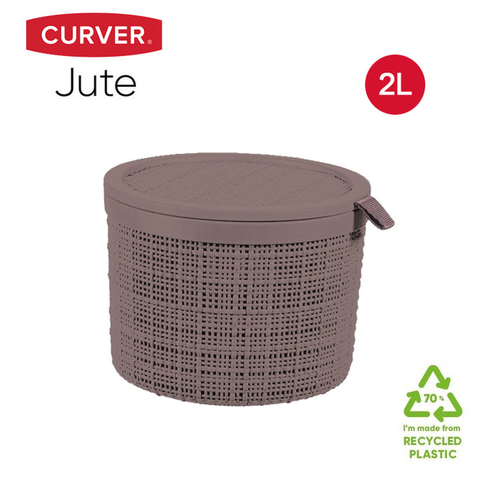 Jute Round Basket 2L with Lid Peppercorn