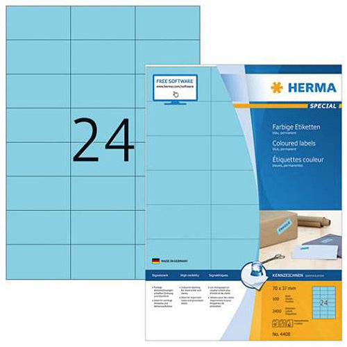 Coloured Labels A4, 70 x 37 mm, Green, Permanent Adhesion (4409)