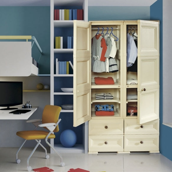 Tall Wardrobe with 4 Drawers Beige