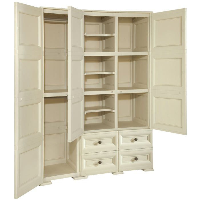 Wide Wardrobe with 4 Drawers and 6 Shelves Brown