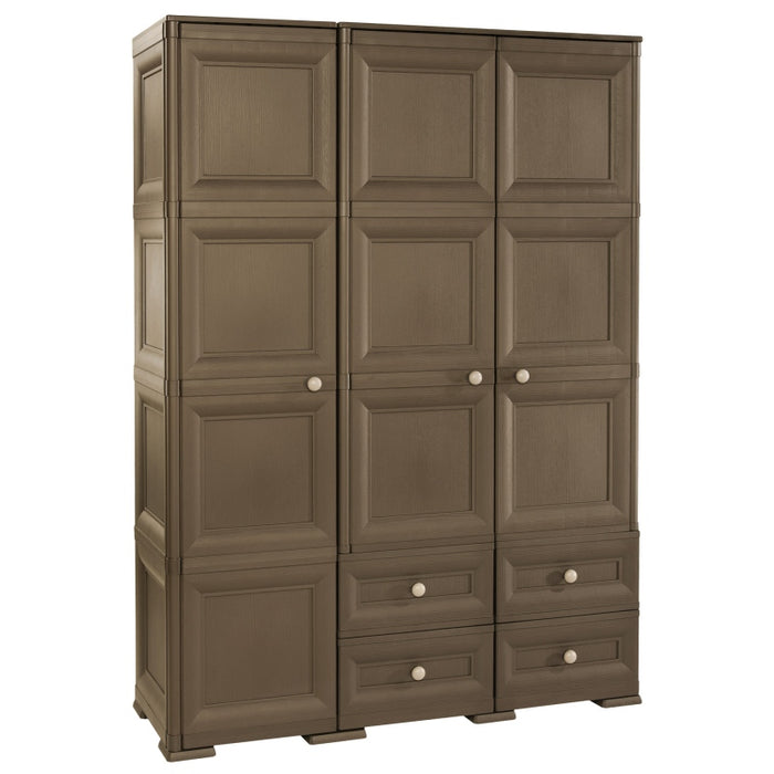 Wide Wardrobe with 4 Drawers and 6 Shelves Brown