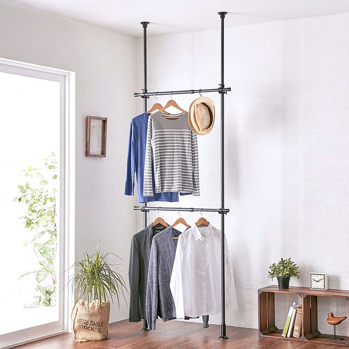 2 Tier Adjustable Clothes Hanger Rack Black TNP-3B