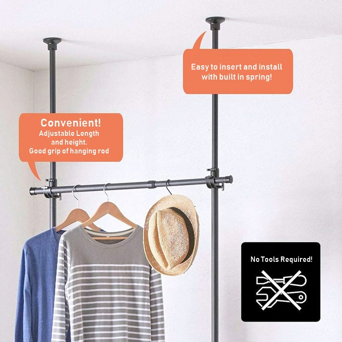 2 Tier Adjustable Clothes Hanger Rack Black TNP-3B