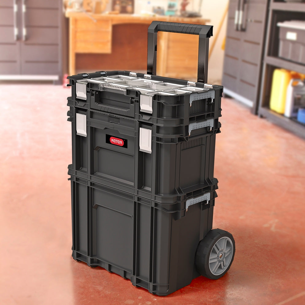 Keter 3 in 1 Connect Rolling Tool Storage System with wheels Black