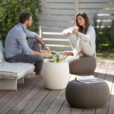 Cozy Pouf Ottoman Patio Set Harvest Brown