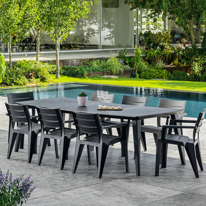 Lima Long Dining Table Outdoor + 8 Ibiza Chairs Graphite